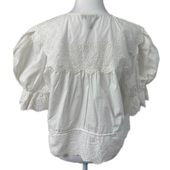 AQUA EYELET PUFF SLEEVE TIE TOP – FLIRTY & FEMININE, SIZE: M - Picture 8 of 10